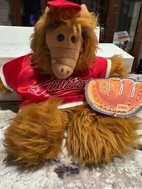 Vintage ALF Plush Toy in Red 'Orbiters' Baseball Jersey Collectible